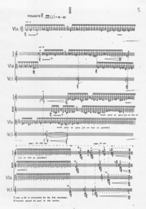 Score excerpt: Page 5 from String Quartet Nr. 1 (1966) by Dennis Kam Score excerpt: Page 5 from String Quartet Nr. 1 (1966) by Dennis Kam