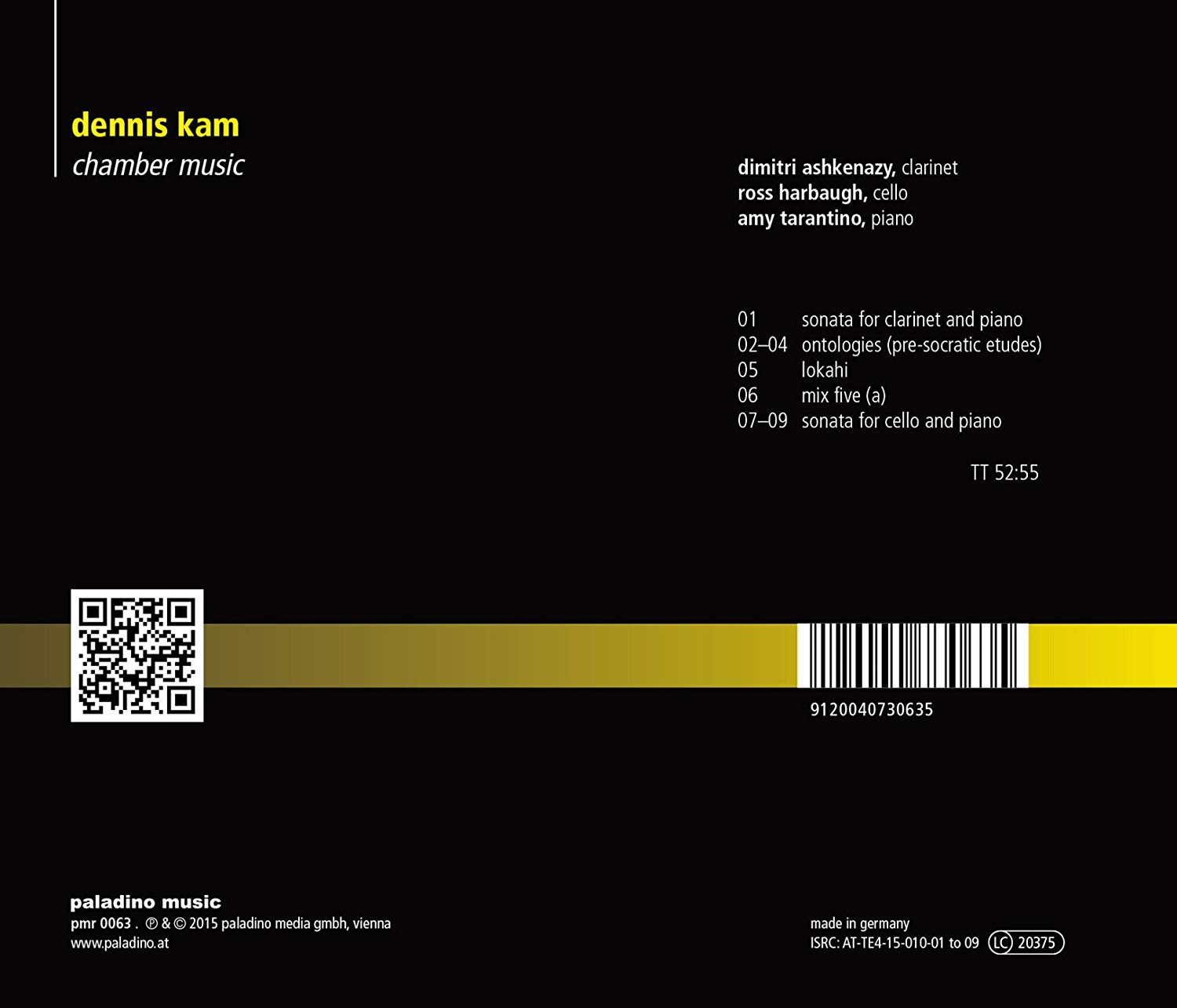 Dennis Kam, Chamber Music, CD cover back